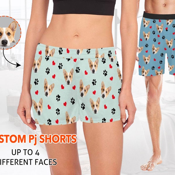 Custom Dog Face Pajama Shorts, Funny Personalized Pet Dog Lounge Shorts, Women Men Pj Bottoms Sleep Shorts, Photo Gifts, Pet Lover Gifts