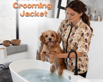 Giacca impermeabile per la toelettatura degli animali, uniforme personalizzata con stampa del muso del cane, abbigliamento unisex per amanti degli animali.