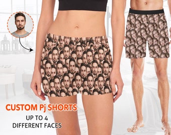 Custom Face Pajama Shorts, Funny Personalized Lounge Shorts with Picture, Women Men Pj Bottoms Sleep Shorts, Boyfriend Girlfriend Gifts