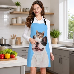 Schort met foto op maat: gepersonaliseerd cadeau voor chef-kok, familiecadeau, verjaardagscadeau voor gastvrouw, waterdichte schort met zak