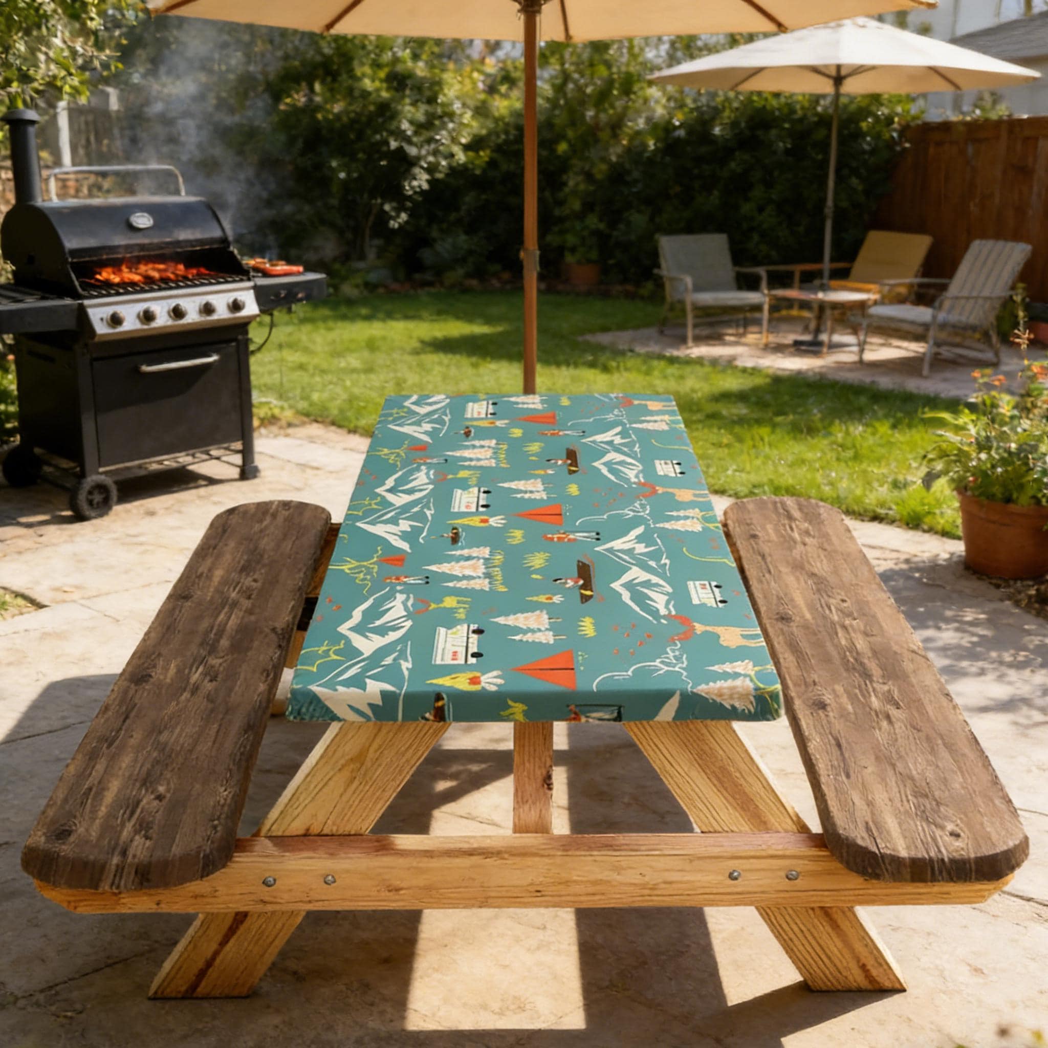 11' red patio umbrella TheLAShop 11 ft 3-Tiered Tilting Patio Umbrella with Lights 8-Rib