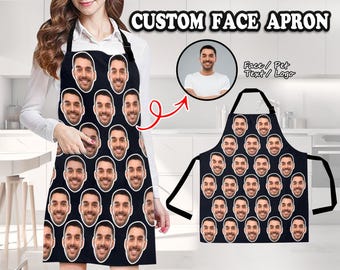 Personalized Faces Apron, Custom Photo Apron for Women/Men, Custom Picture Chef, Funny Face Apron, Valentines Gift for Her/Him, Kitchen Gift