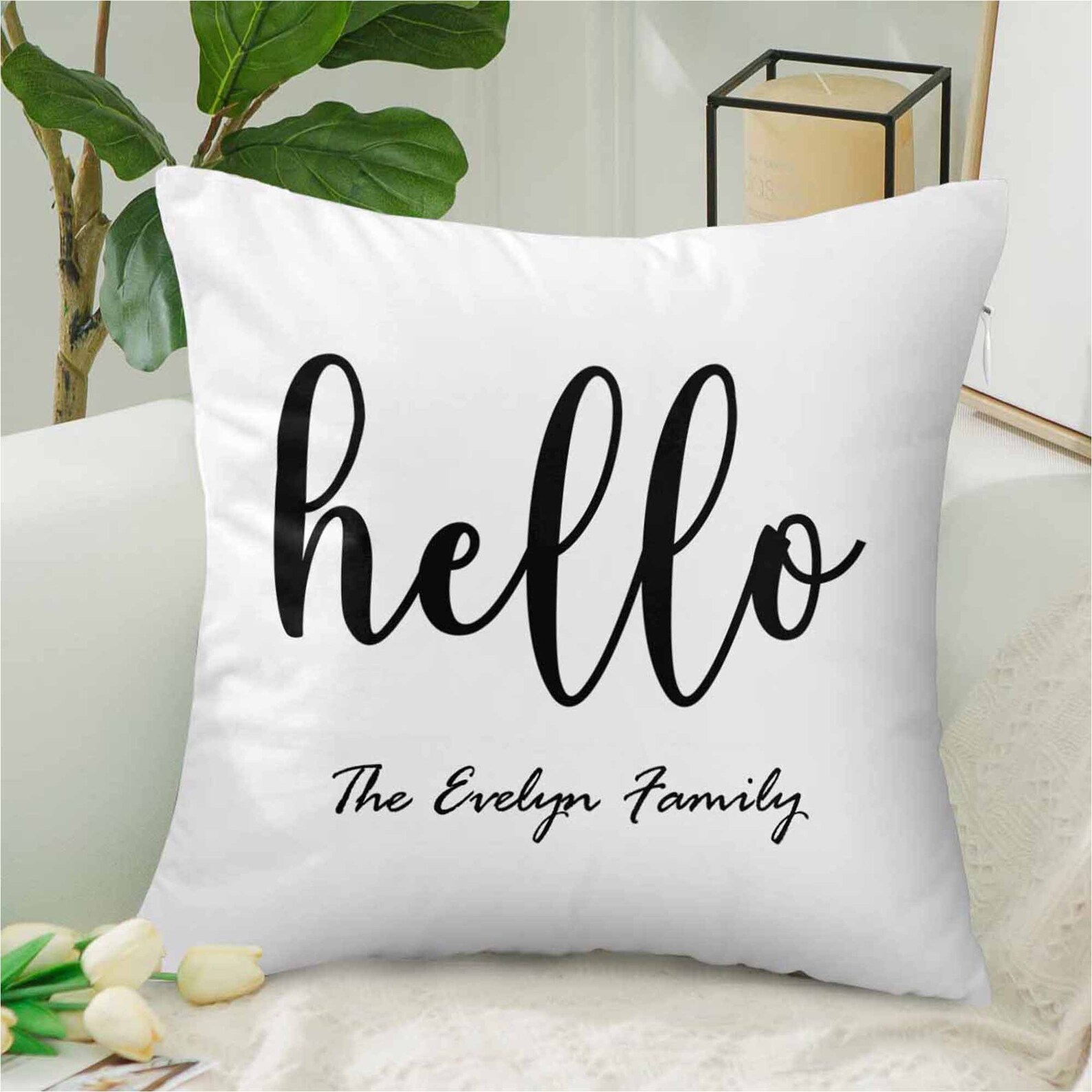 Custom Throw Pillow Cover with Family Name Personalized Hello Etsy