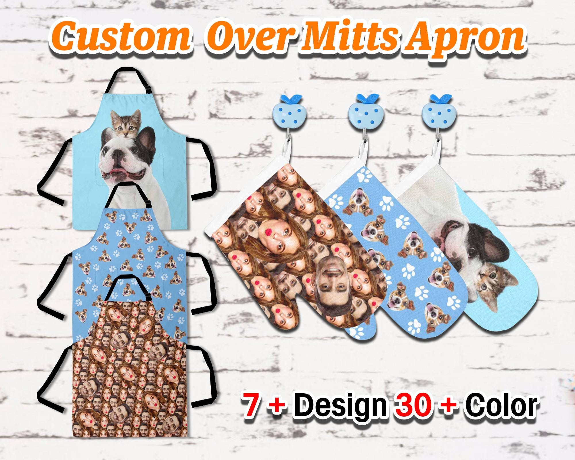 Personalized Photo Oven Mitts,Custom Face Apron,Personalized Pot Holders Glove Set,Personalized Kitchen Gift,Cooking Gifts for Mom/Friends