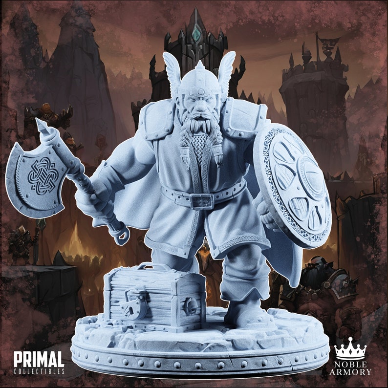 tabletop wargame miniature dungeons and dragons dnd age of sigmar warhammer dragon lance 3d print primal collectibles Ogres Crowd resin dwarf warrior axe shield