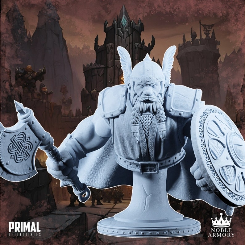 tabletop wargame miniature dungeons and dragons dnd age of sigmar warhammer dragon lance 3d print primal collectibles Ogres Crowd resin dwarf warrior axe shield