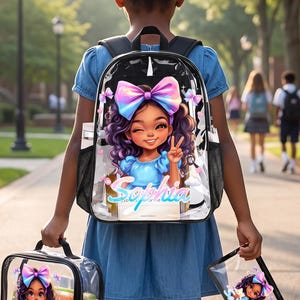 Personalized Clear Backpack, Afro Black Girl Backpck, Waterproof PVC Kids School Bag