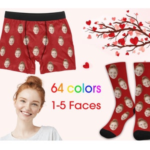 Custom Men's Boxer with Face, Print Personalized Photo on Underwear, Face Socks for Boyfriend/Husband, Best VAlentine's Day Gifts for him