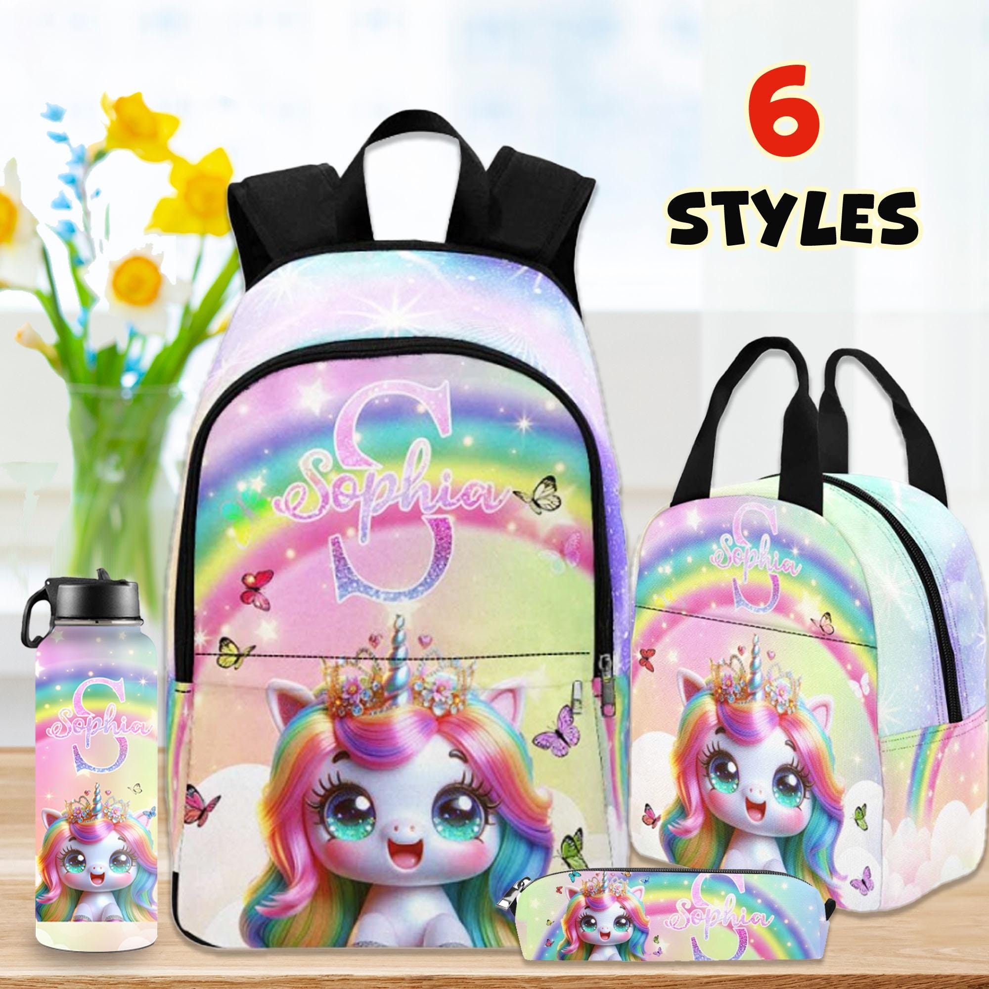 Personalized Unicorn Backpack Set: Custom Name School Bag, Lunchbox ...