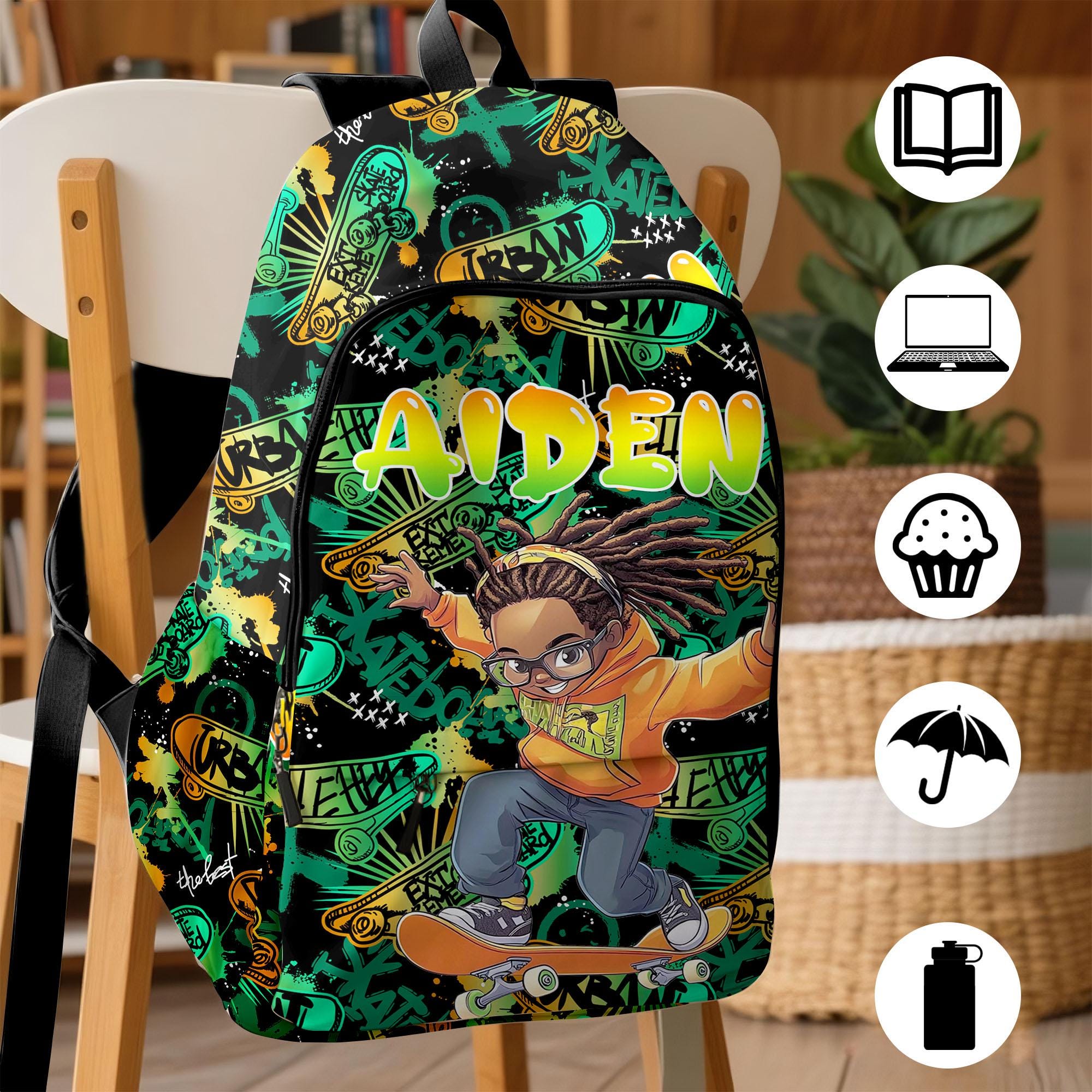 Custom Black Boy Bookbag with Name, Custom Black Boy Name School Bag, Personalized Boys Backpack, Back to School Gifts, Black Boy Backpack