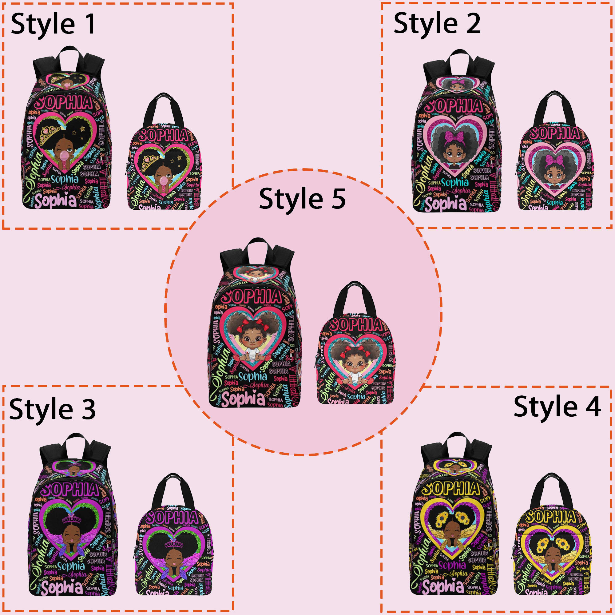 Custom Afro Black Girl Backpack Lunch Bag, Preschool Name Backpack Lunch Bag for kids, Custom Name Bag for girl, Best Back to School Gifts