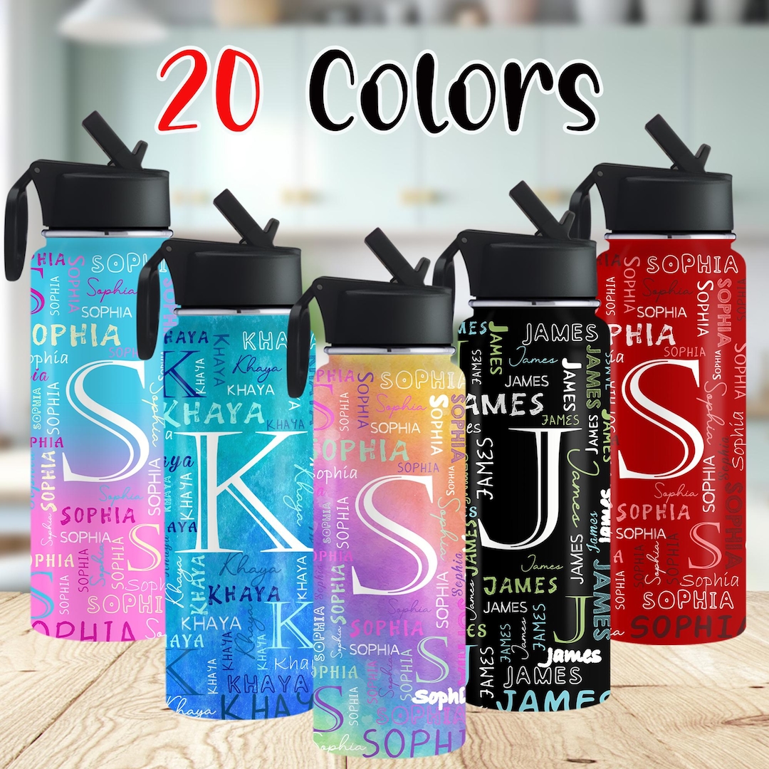 Personalized Stainless Steel Water Bottle With Straw: Custom Name Gift ...