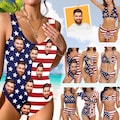 Custom Face Swimsuit Personalized Woman's Swimsuit Summer party Custom American Flag Swimwear Custom swimwear bikinis with face Beach party