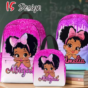 Custom Afro Girl Backpack Set: Personalized School Bag, Lunchbox & Pencil Case