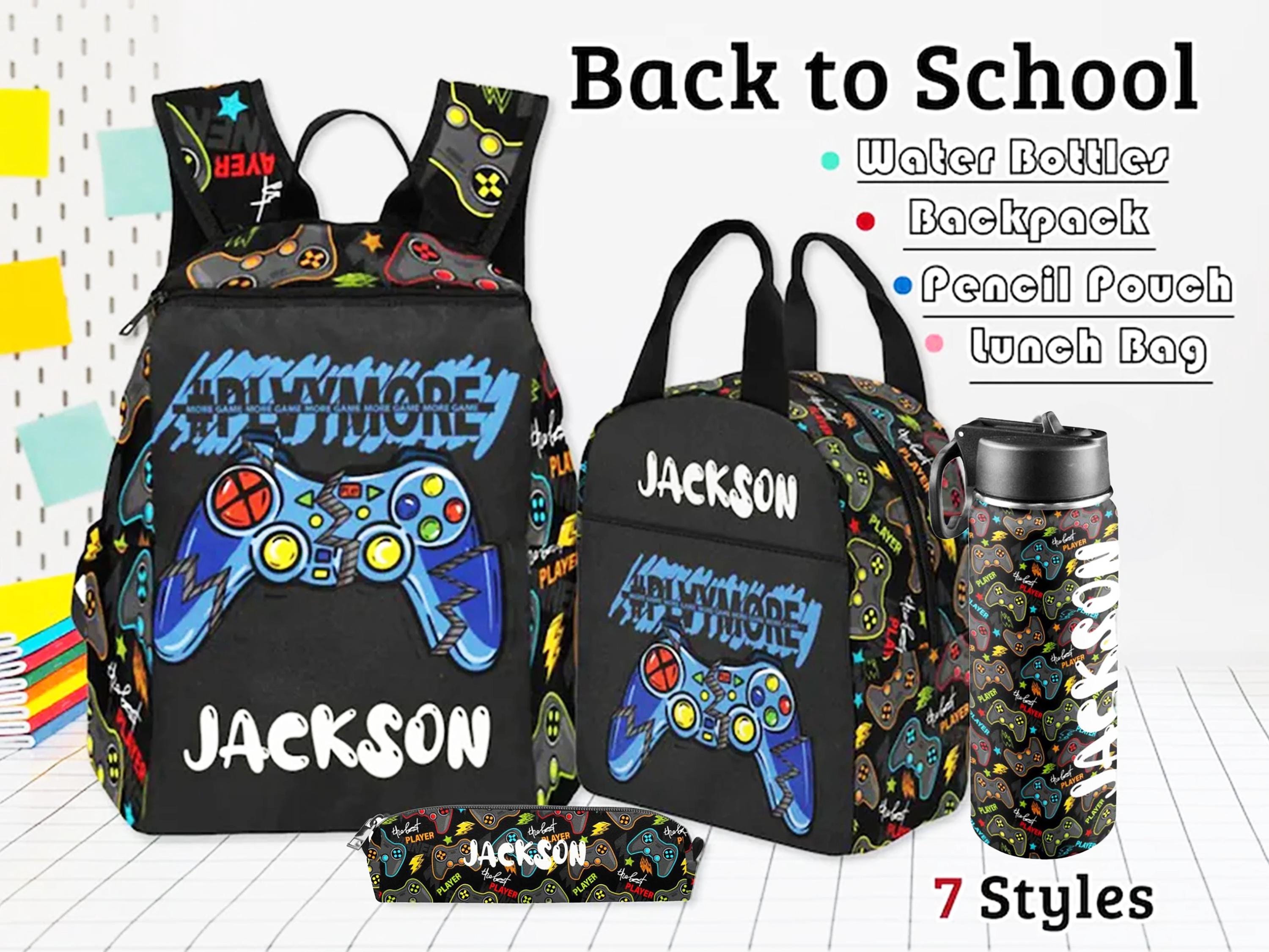 Custom Game Kids Backpack With Name,Personalized School Backpack kid Lunch Bag Water Bottle Pencil Pouch,Custom Name bag,Back to School Gift