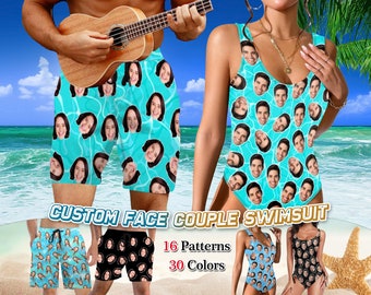 Custom Face couple Swimsuit Personalized Man Beach Shorts with face Custom Woman Swimwear One-Piece Swimsuit LOGO on Trunks Summer party