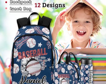 Personalized Baseball Backpack Set: Kids' Ball Bag, Lunchbox, Bottle, Pouch