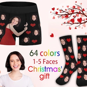 Valentine's Day Custom Men's Boxers with Face Personalized Photo on Underwear Face Socks for Boyfriend Husband Custom underwear with face