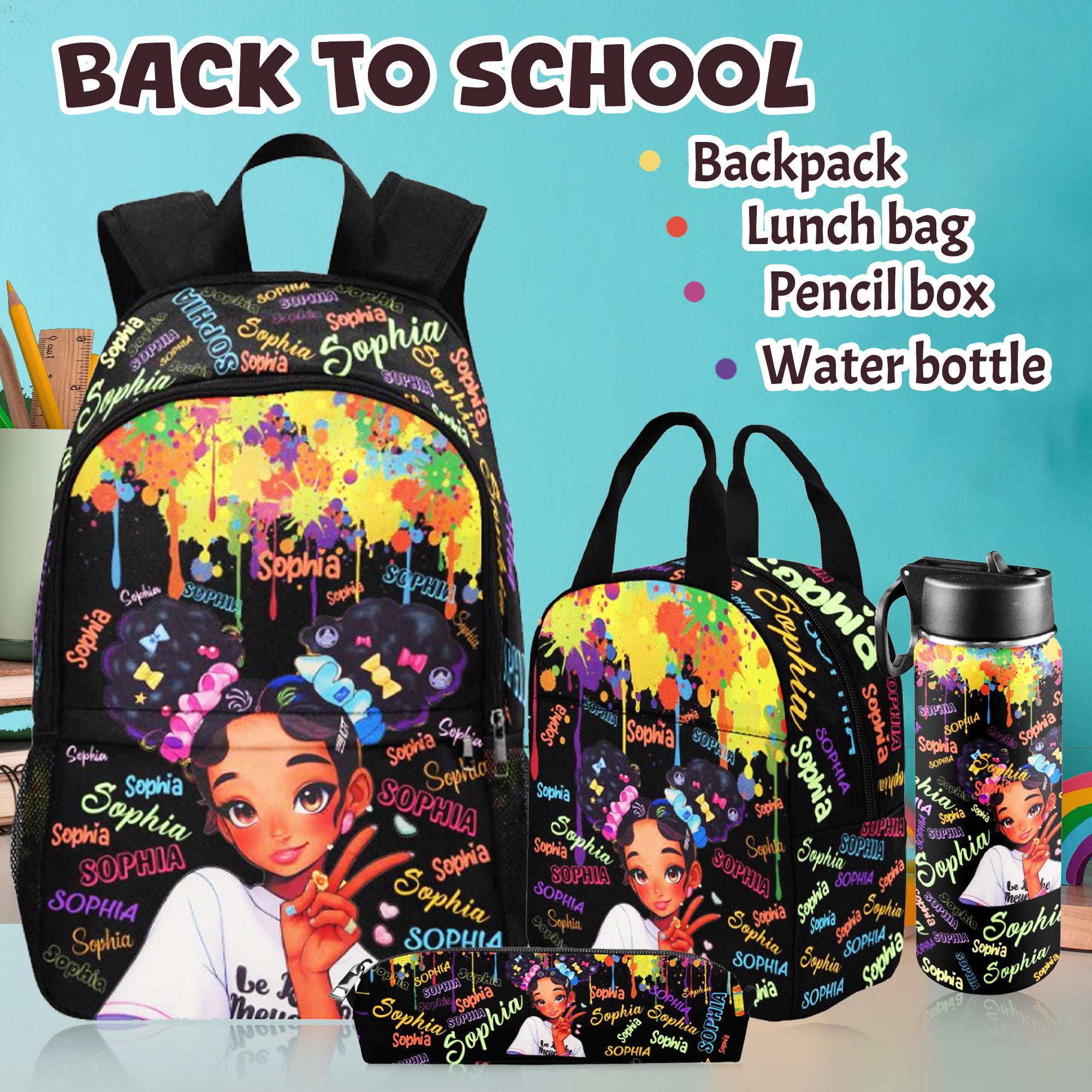 Personalized Afro Girl Backpack Set: Custom Name School Bags