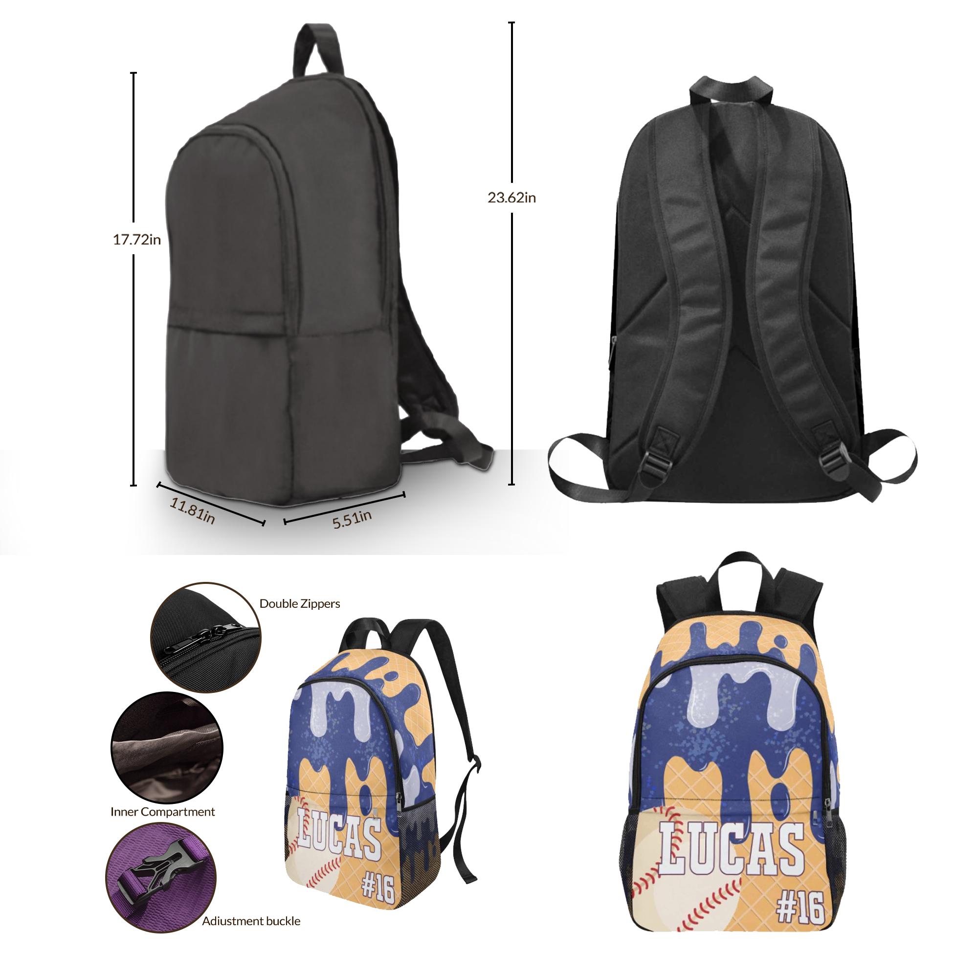 Personalized Sprinkles Baseball Backpack with Name and Number, Lunch Bag and Water Bottle, Custom Baseball backpack, Kids Baseball Backpack