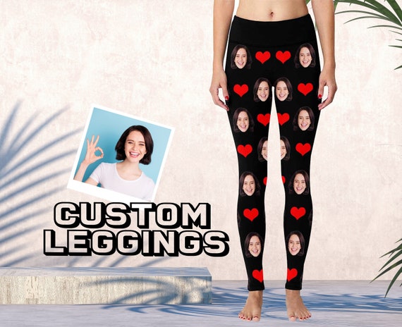 Custom Face Heart Yoga Leggings Personalized Photo Women s