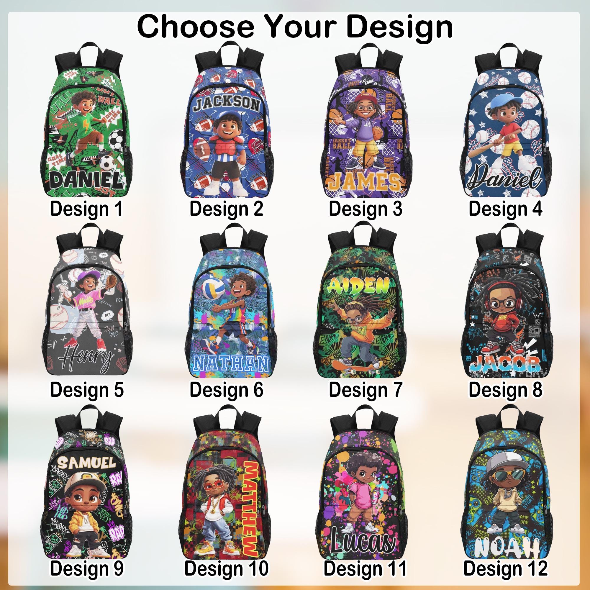 Custom Black Boy Bookbag with Name, Custom Black Boy Name School Bag, Personalized Boys Backpack, Back to School Gifts, Black Boy Backpack