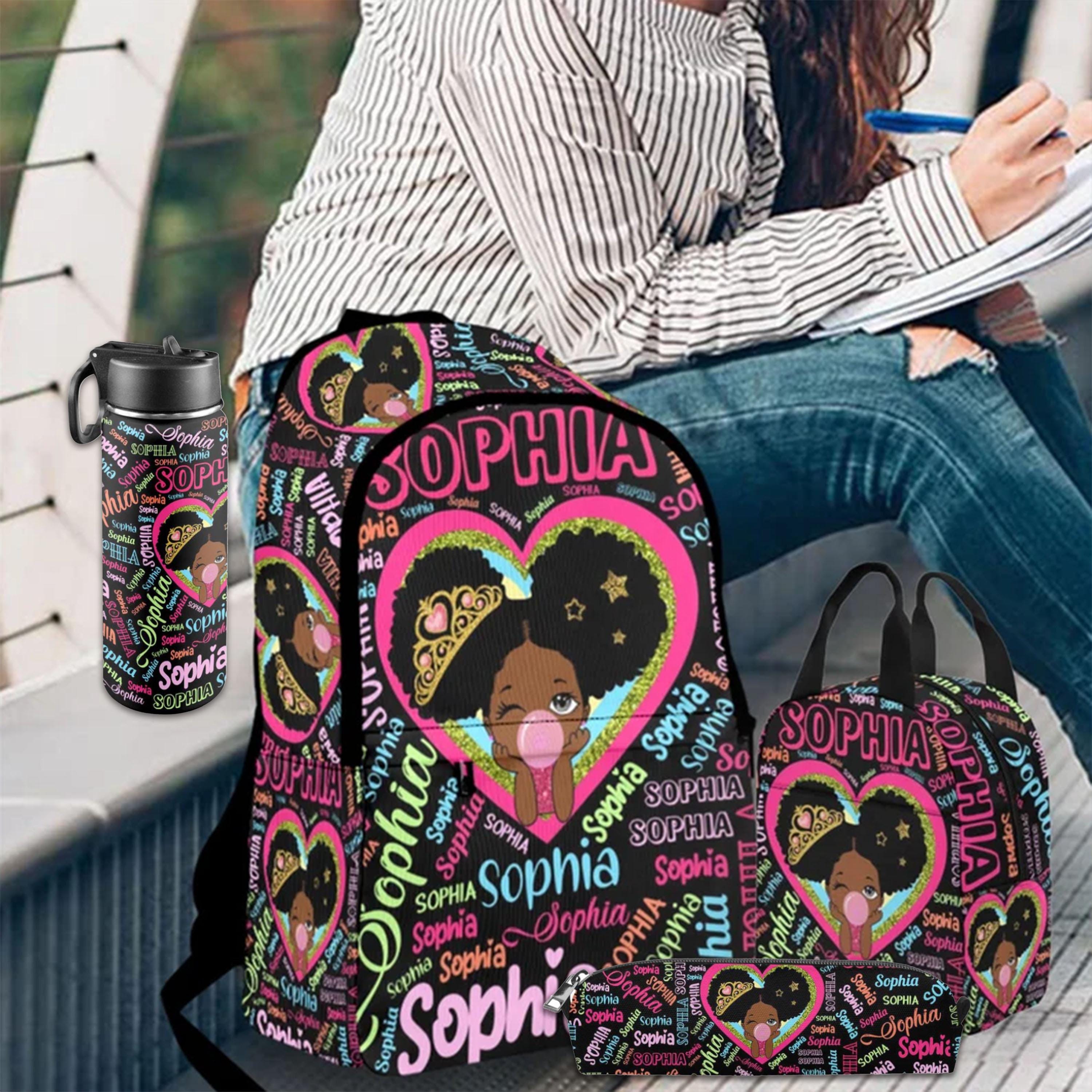 Custom Afro Black Girl Backpack Lunch Bag, Preschool Name Backpack Lunch Bag for kids, Custom Name Bag for girl, Best Back to School Gifts