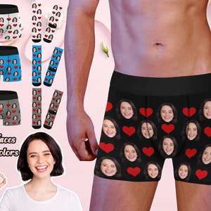 Regalo Día del Padre Boxers personalizados con foto Ropa interior personalizada con cara Foto personalizada en ropa interior Calzoncillo bóxer y calcetines personalizados para él imagen 1