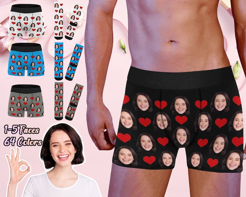 Regalo Día del Padre Boxers personalizados con foto Ropa interior personalizada con cara Foto personalizada en ropa interior Calzoncillo bóxer y calcetines personalizados para él imagen 1