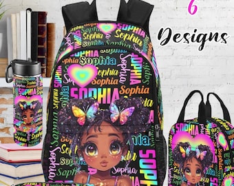 Personalized Afro Girl Backpack Set: Kids School Bag & Lunchbox
