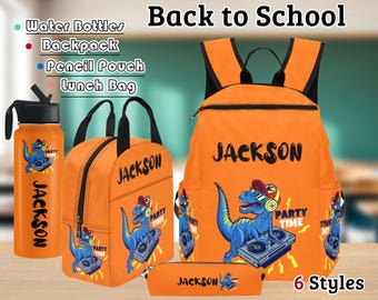 Personalized Dinosaur Backpack Set: Custom Name School Bag, Lunchbox & Pencil Case