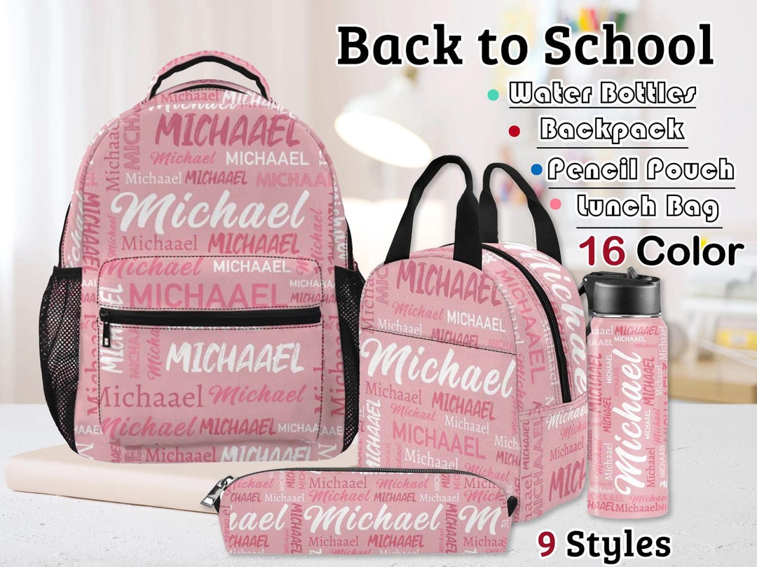 Personalized Kids Backpack Set: Custom Name School Bag, Lunchbox ...
