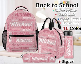 Custom Name Backpack For Kids, Personalized School Backpack kid Lunch Bag Water Bottle Pencil Pouch, Custom Name bag, Back to School Gifts