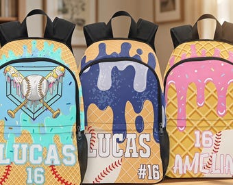 Personalized Baseball Backpack: Insulated Lunch Bag & Water Bottle,Ice Cream Drip Bag