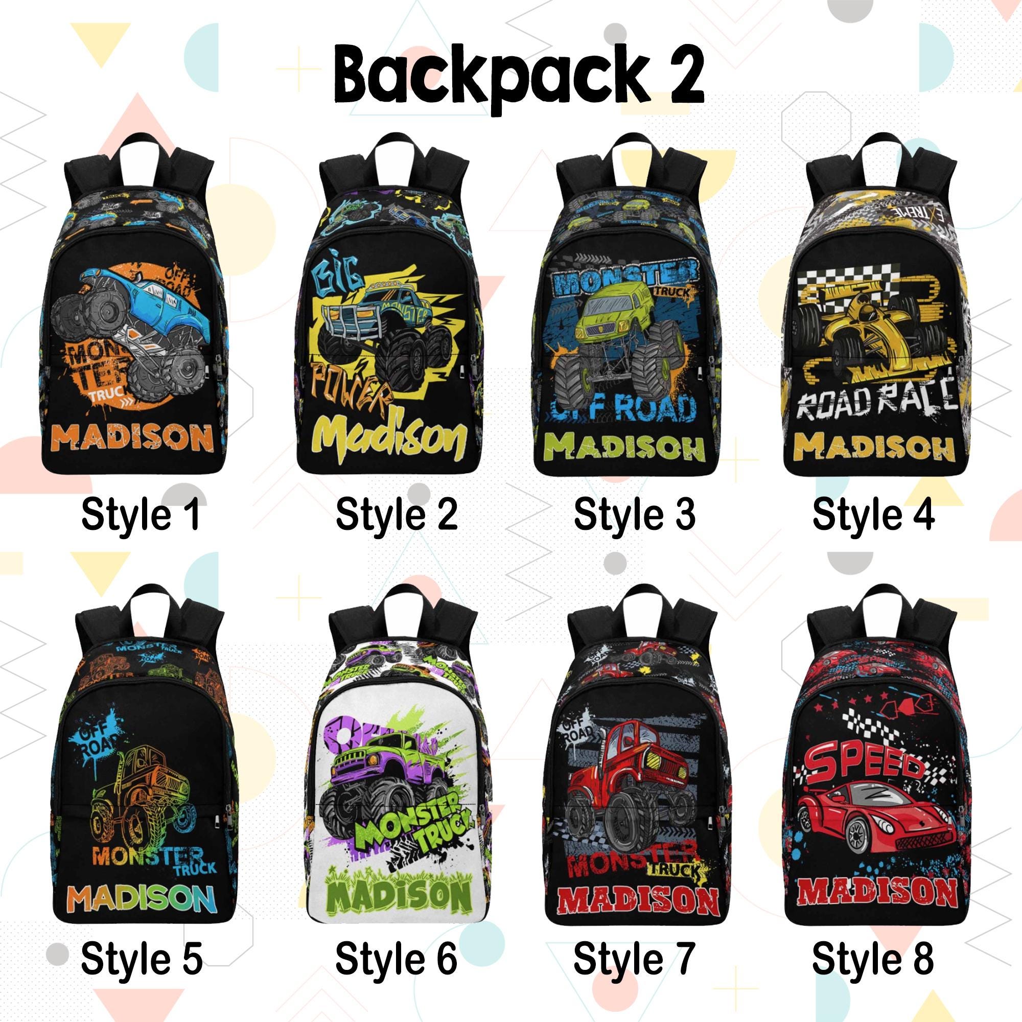Personalized Monster Truck Backpack with Name, Personalized Name Backpack, Lunch Bag, Pencil Pouch, Boy Back to School, Back to School Gifts