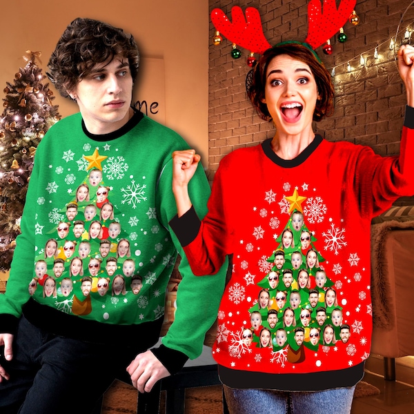 Custom Face Christmas Tree Sweater: Personalized Family Ugly Sweatshirt
