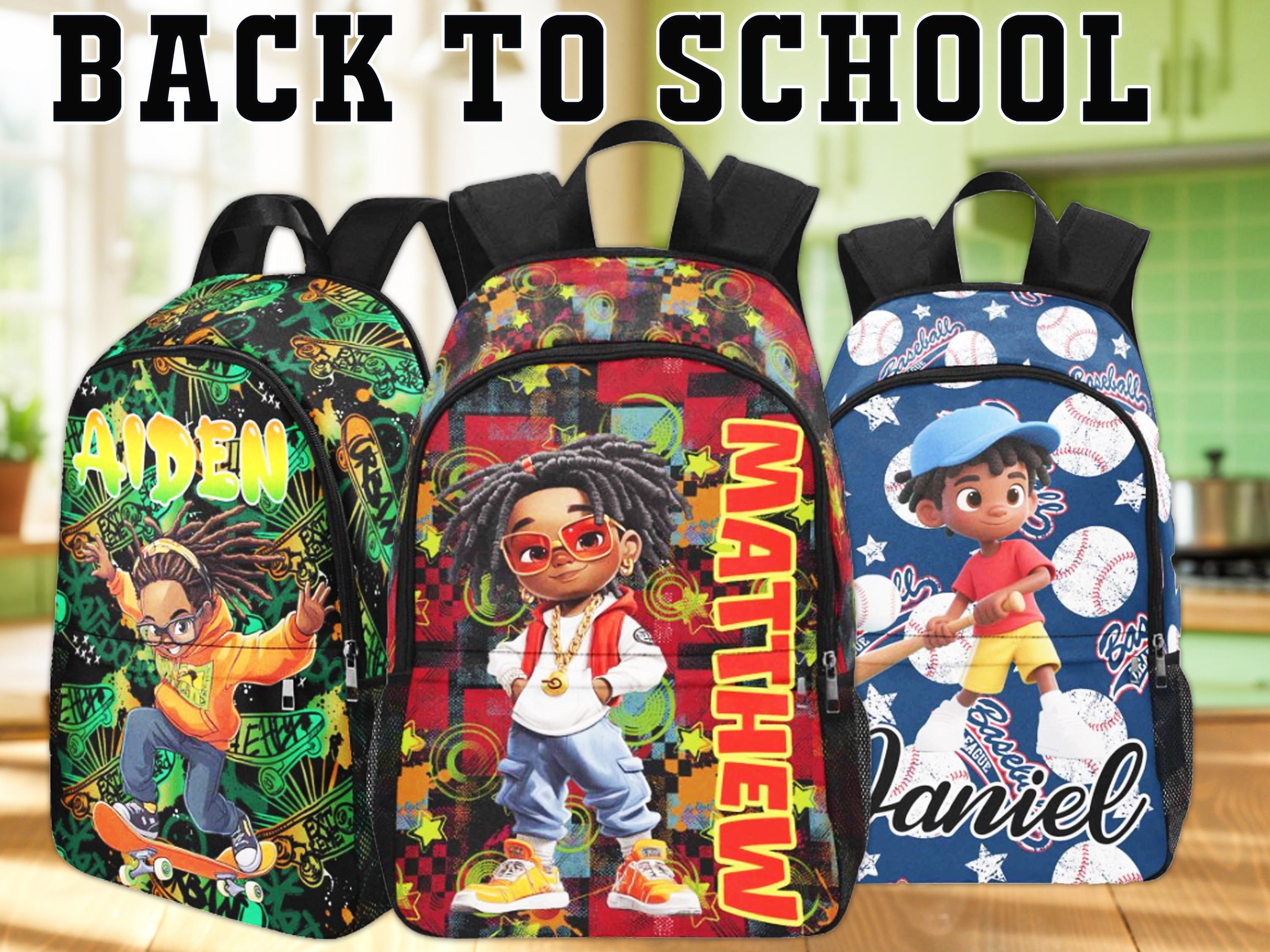 Custom Black Boy Bookbag with Name, Custom Black Boy Name School Bag, Personalized Boys Backpack, Back to School Gifts, Black Boy Backpack