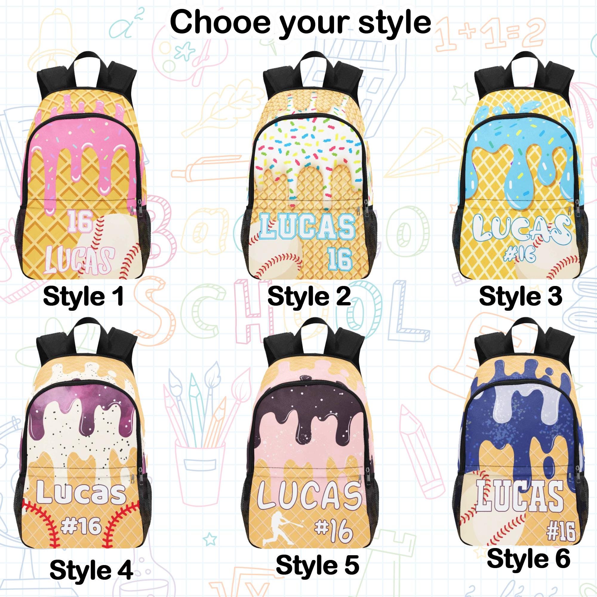 Personalized Sprinkles Baseball Backpack with Name and Number, Lunch Bag and Water Bottle, Custom Baseball backpack, Kids Baseball Backpack