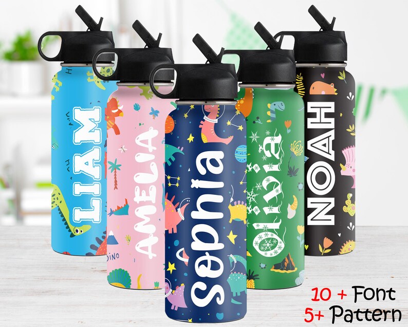 Personalized Water Bottle With Straw Custom Kids Water Bottle - Etsy
