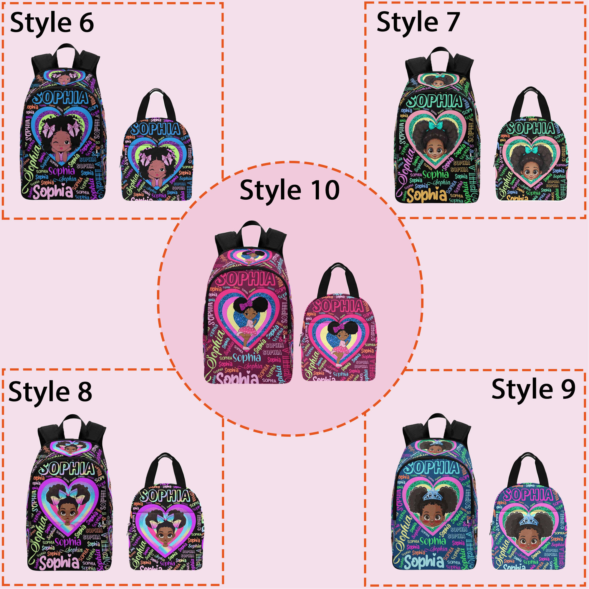 Custom Afro Black Girl Backpack Lunch Bag, Preschool Name Backpack Lunch Bag for kids, Custom Name Bag for girl, Best Back to School Gifts