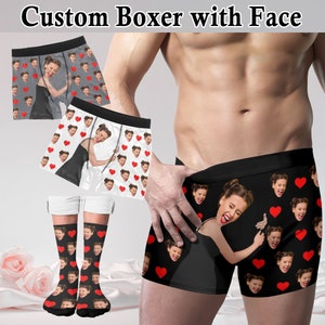 Custom boxer with face Valentine's Day Gift for him boxers hugging custom boxer briefs and socks personalize boxer face underwear for men