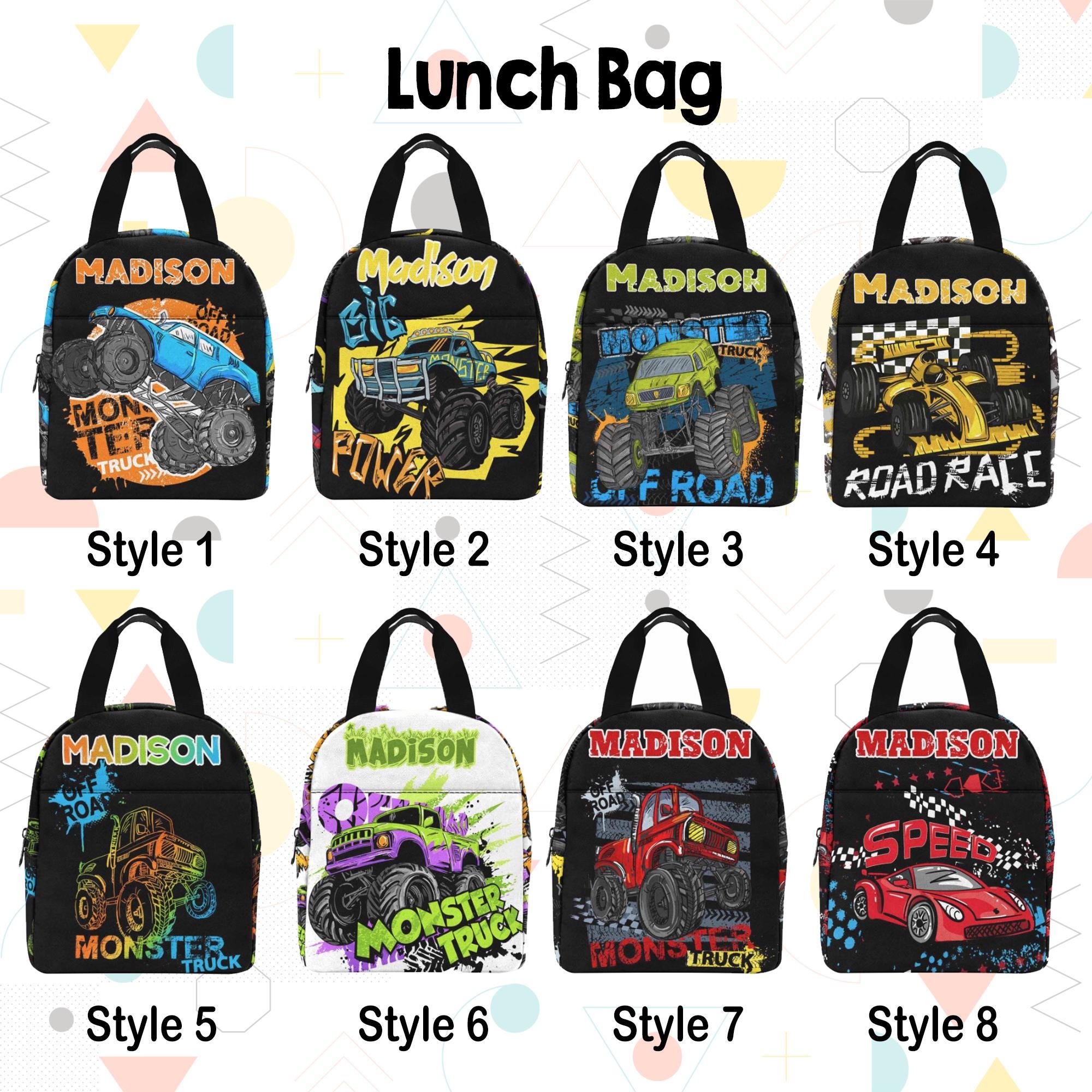 Personalized Monster Truck Backpack with Name, Personalized Name Backpack, Lunch Bag, Pencil Pouch, Boy Back to School, Back to School Gifts
