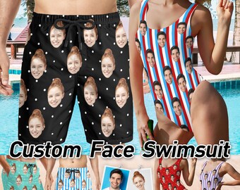 Custom Face couple Swimsuit Personalized Man Beach Shorts with face Custom Woman Swimwear One-Piece Swimsuit LOGO on Trunks Summer party