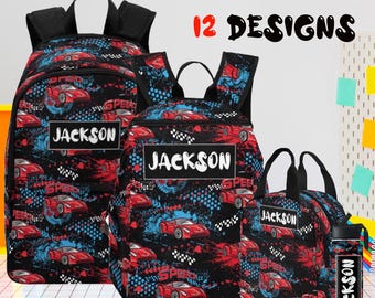 Personalized Race Car Backpack Set: Kids School Bag, Lunchbox & Pencil Case
