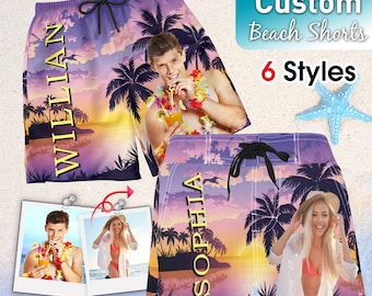 Custom Face Men Swimsuit Personalized Woman Swim Trunk Custom Beach Shorts with pictures Best Mother Father's Day Gift for Dad LOGO on Trunk