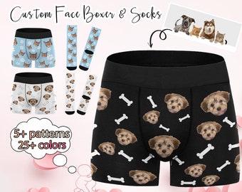 Custom boxers with pet face,Custom Boxers Valentine's Day,Personalize boxers with picture, Custom boxer socks,Face underwear best gifts
