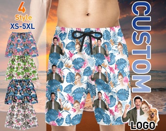 Custom Face Men Swimsuit Personalized Swim Trunks with photos Custom Hawaii Beach Shorts with face Best Wedding Gifts LOGO on Trunk for Dad