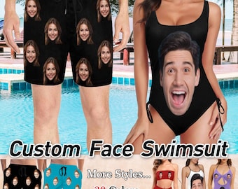 Custom Big Face Swimwear,Personalized Woman's One-Piece Swimsuit Man's Swim Trunks,Best Gift for Her,Summer Perfect for Bathing Suit Party