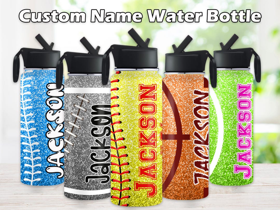 Personalized Sports Water Bottle: Custom Name Glitter Stainless Steel ...