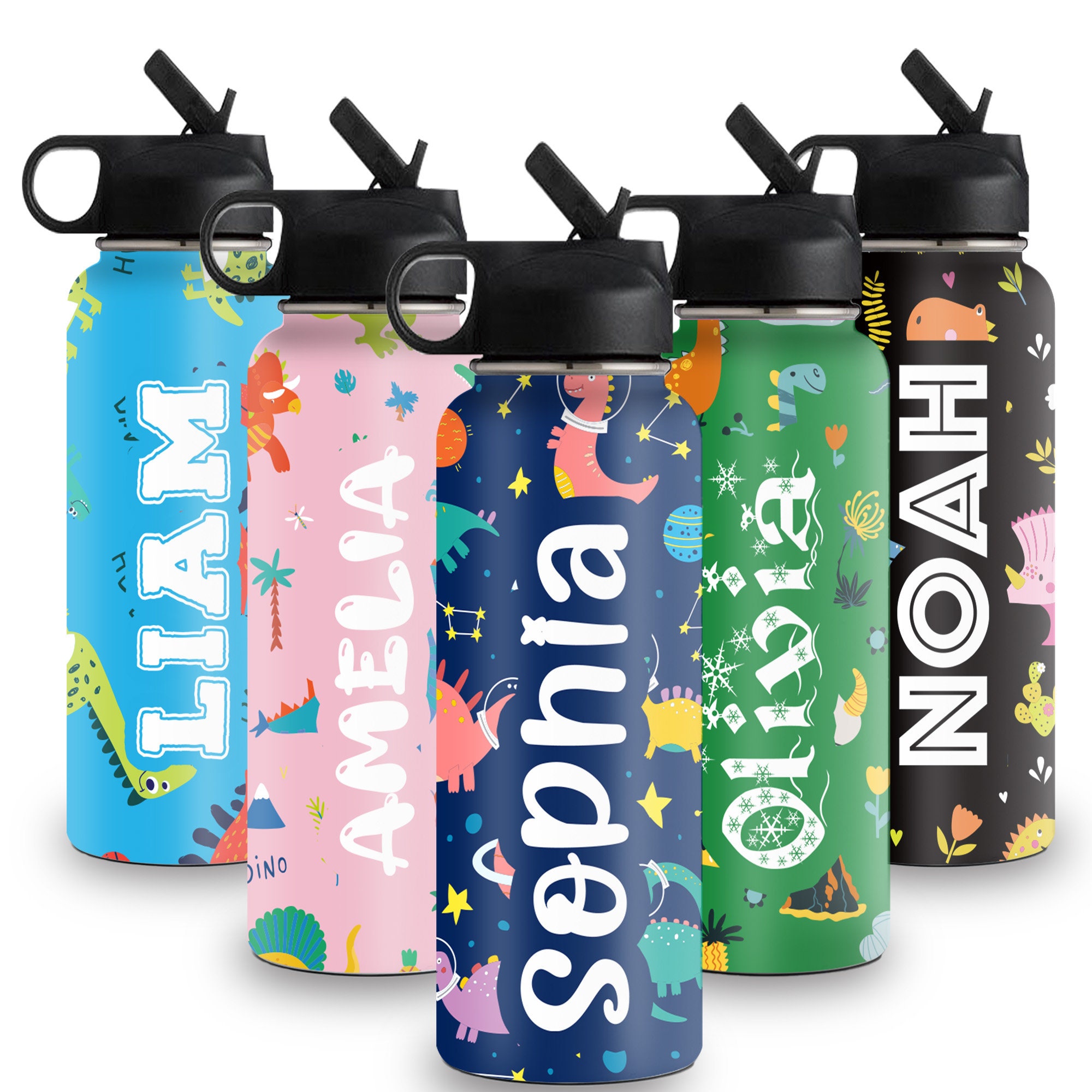 Personalized Water Bottle With Straw Custom Kids Water Bottle - Etsy